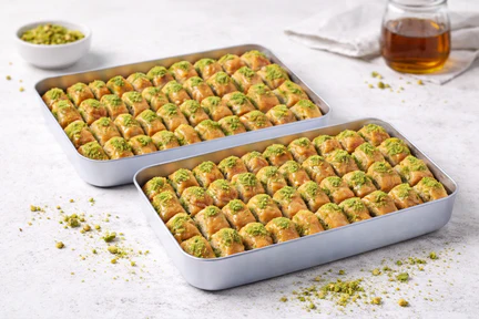 Pistachio baklava trays — imported specialty dessert wholesale