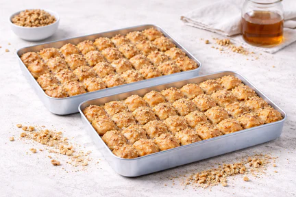 Walnut baklava trays — imported specialty dessert wholesale