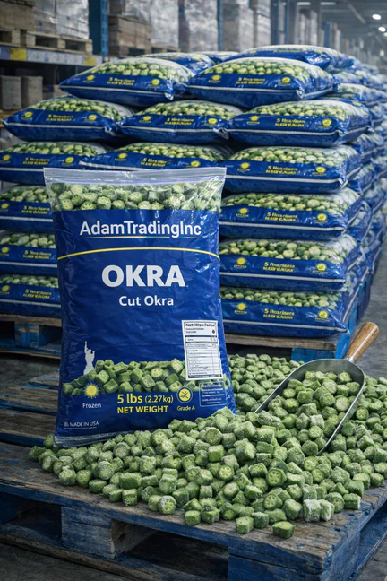 Cut okra — bulk frozen wholesale pallet quantities