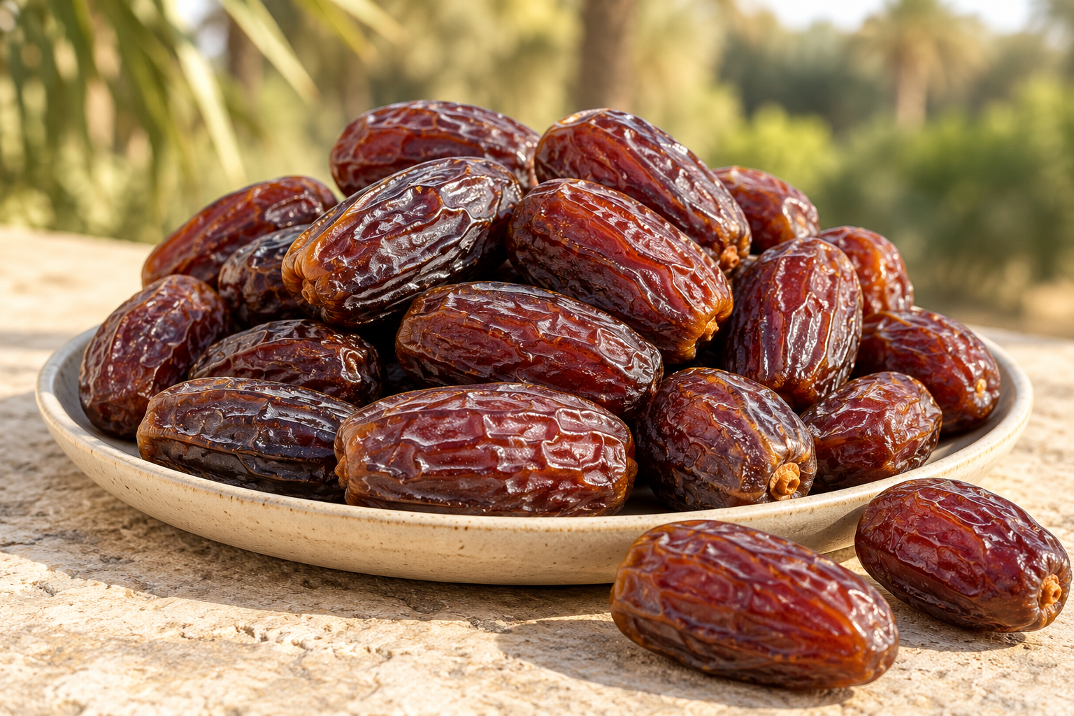 Premium Medjool dates on a plate — California dates product line